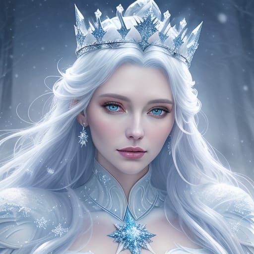 Majestic Ice Queen in Ethereal Digital Painting