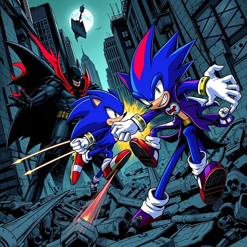Gritty Gotham City Brawl in Dark, Anime-Inspired Style
