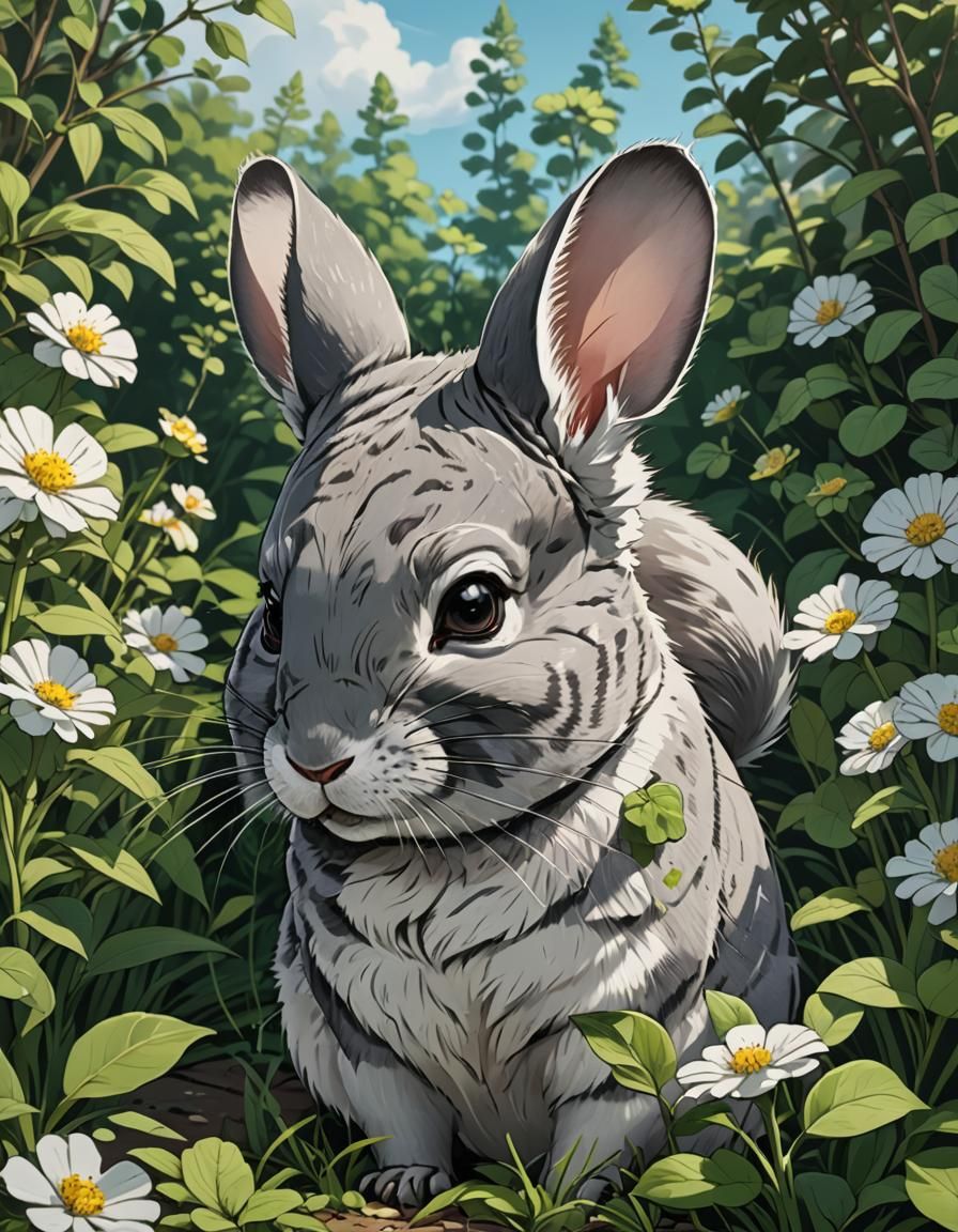 Chinchilla in Irish Garden: Cel-Shaded Anime Art
