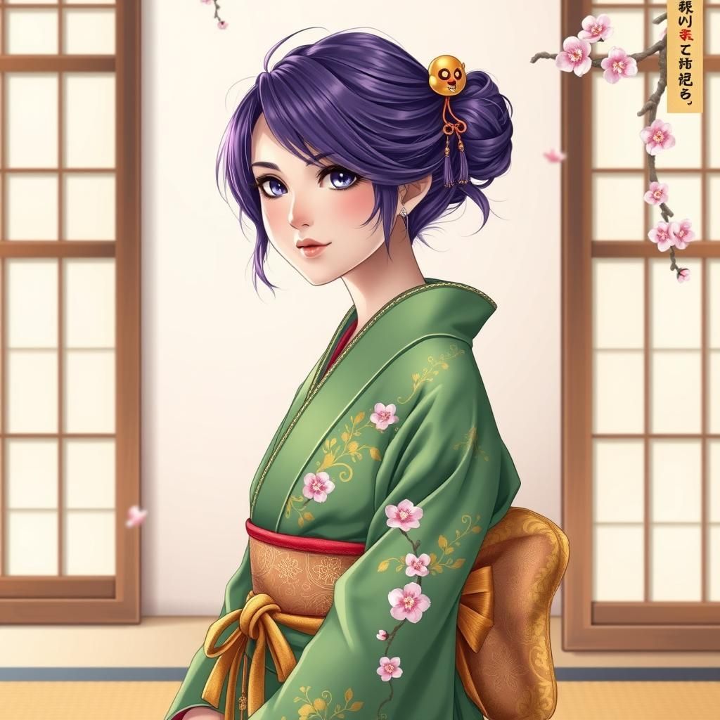 Teenager in Kimono, Ukiyo-e Style