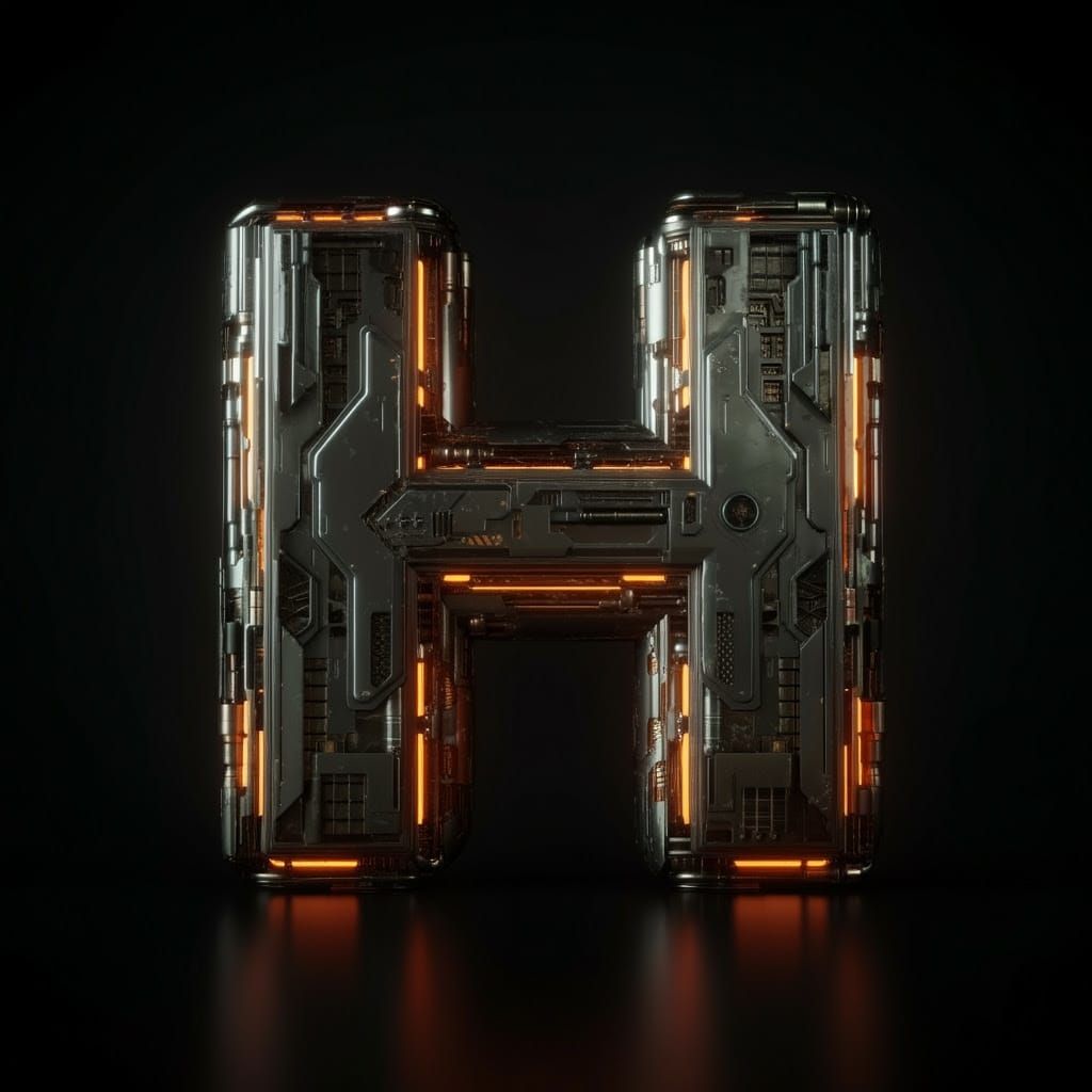 Epic Sci-Fi Letter H in Polished Metal
