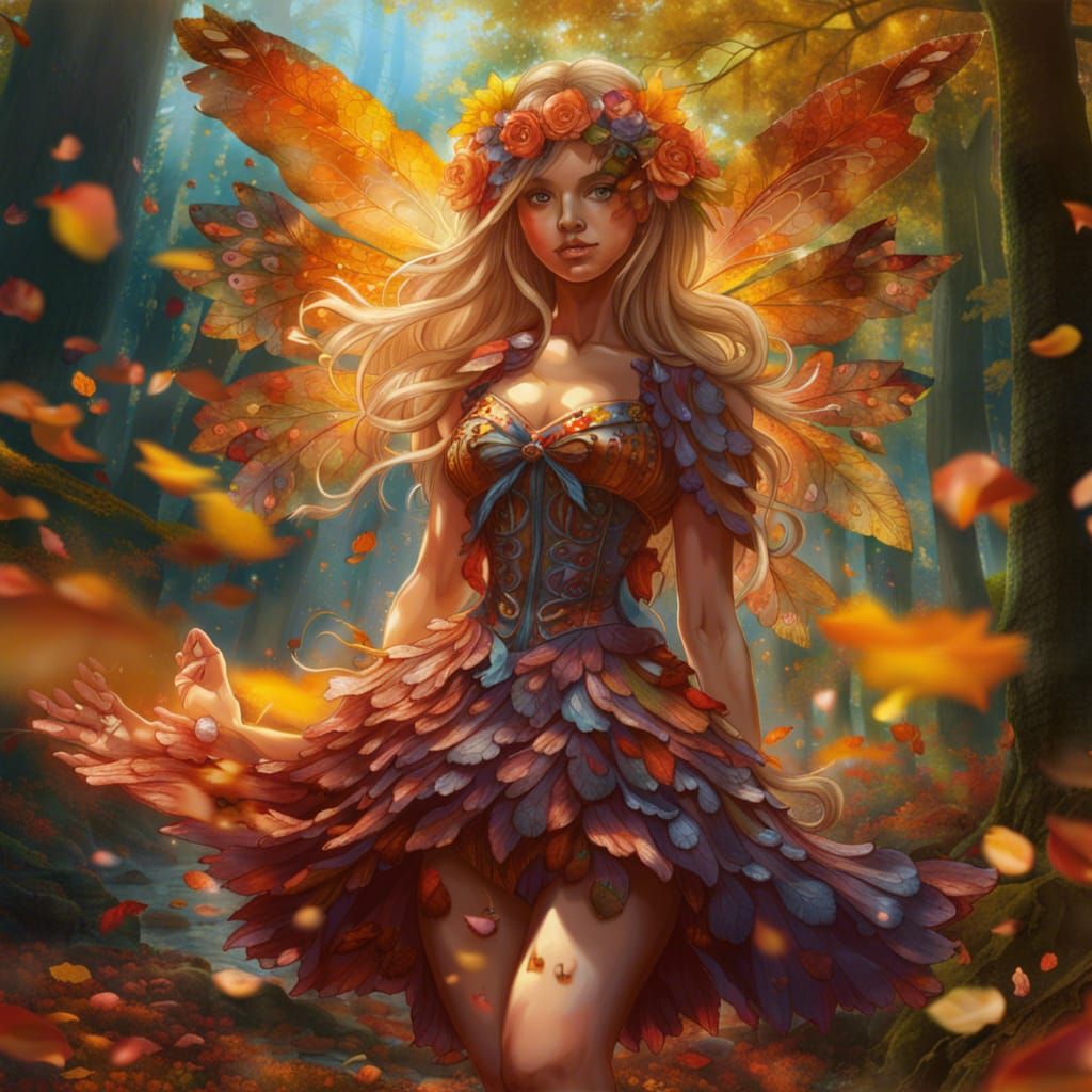 Fairy Stepping into Autumn Woods in Hyperrealism