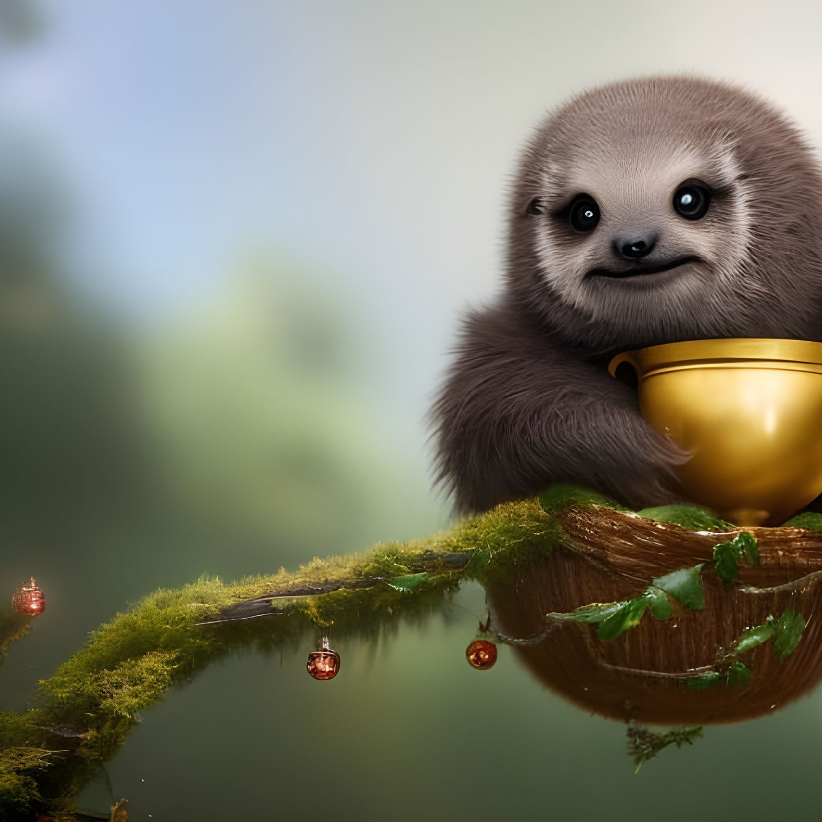 Sloth in Teacup: Detailed Digital Art