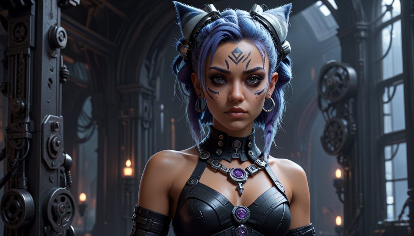 Goth Ahsoka in Cyberpunk Steampunk Style