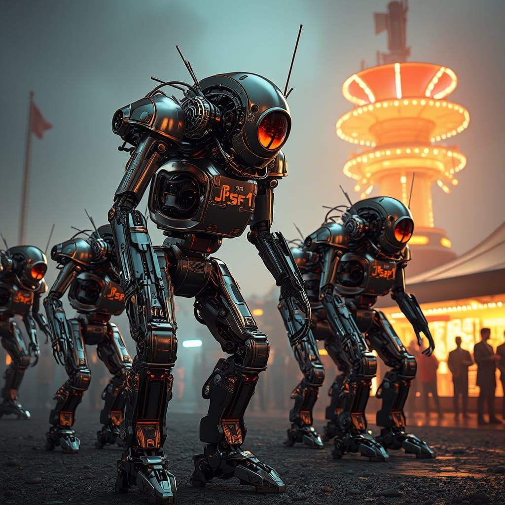 Futuristic Robot Carnival in Sci-Fi Style