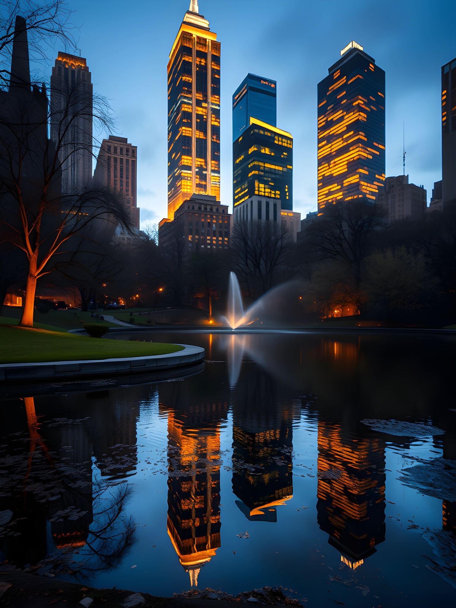 Central Park Pond Reflecting Dawn Light