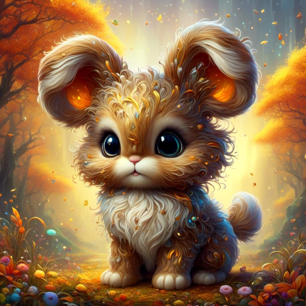Adorable Prismatic-Eyed Bunny in Autumn Landscape