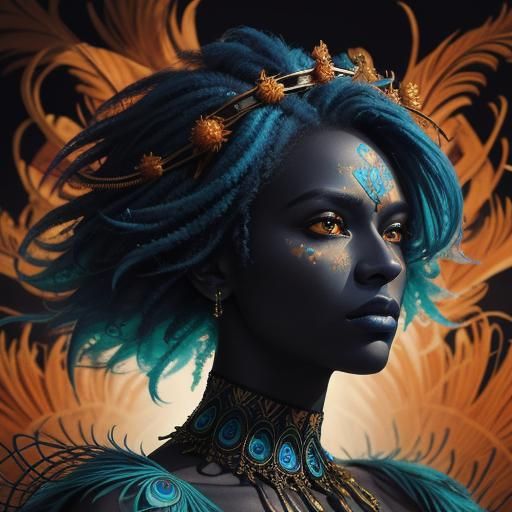 Peacock Woman Portrait in Kaleidoscopic Style