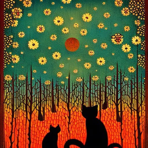 Cats in Cherry Blossoms Poster Art Collage