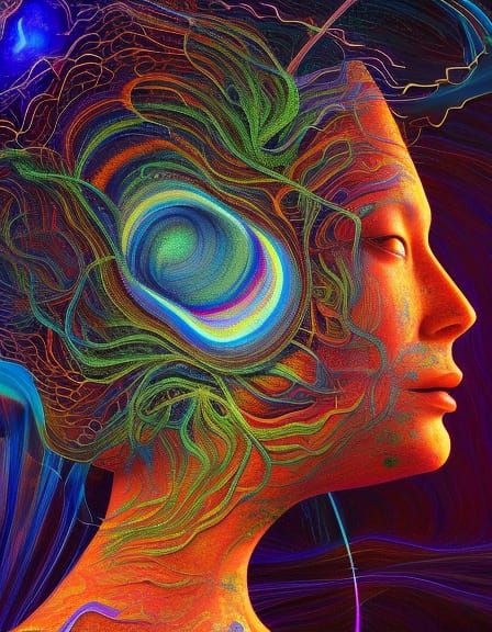 Cosmic Dream in Magical Woods: A Mixed Media Illustration