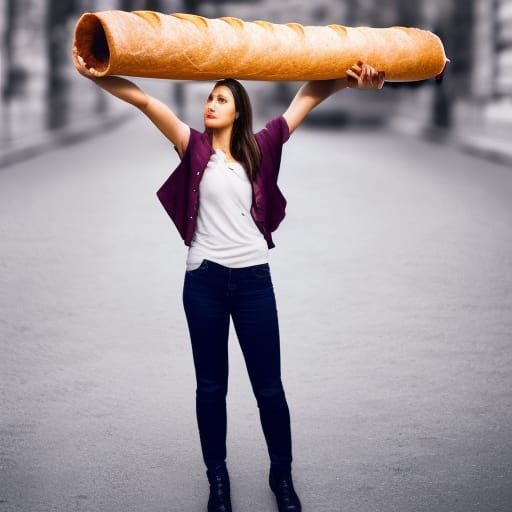Woman with Oversized Baguette in Vintage Photography Style