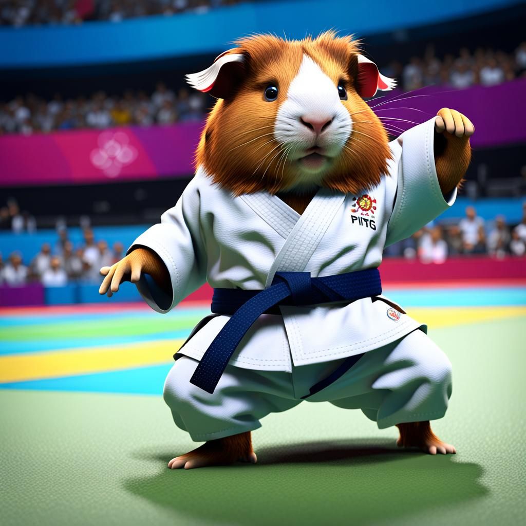 Cute Guinea pig doing judo at the Olympics