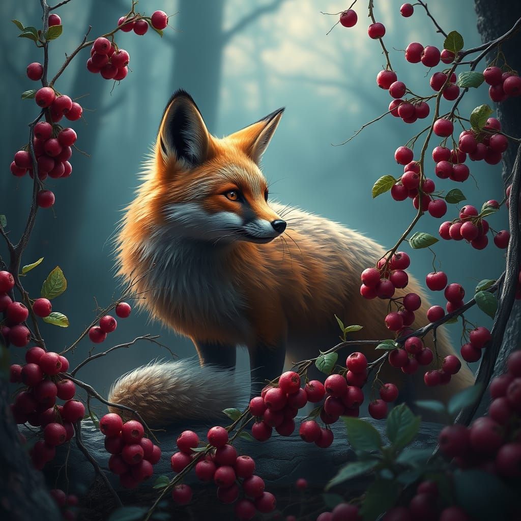 A fox with rowanberries