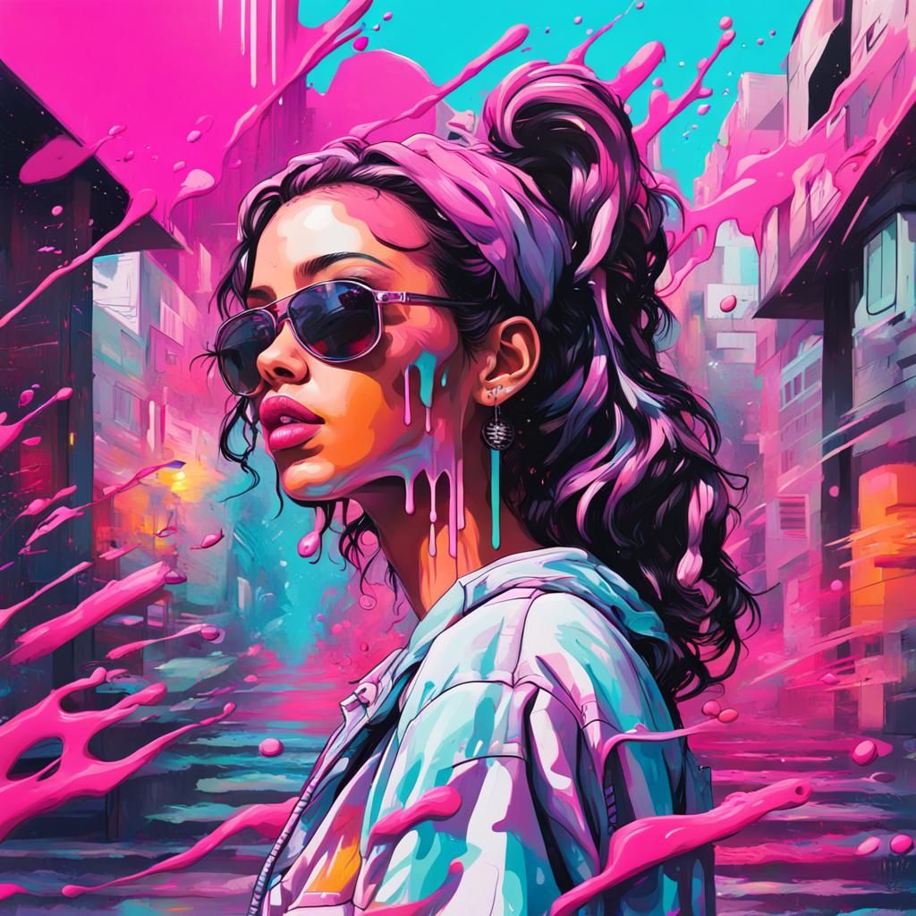 Vaporwave Graffiti Art in Polychromatic Detail