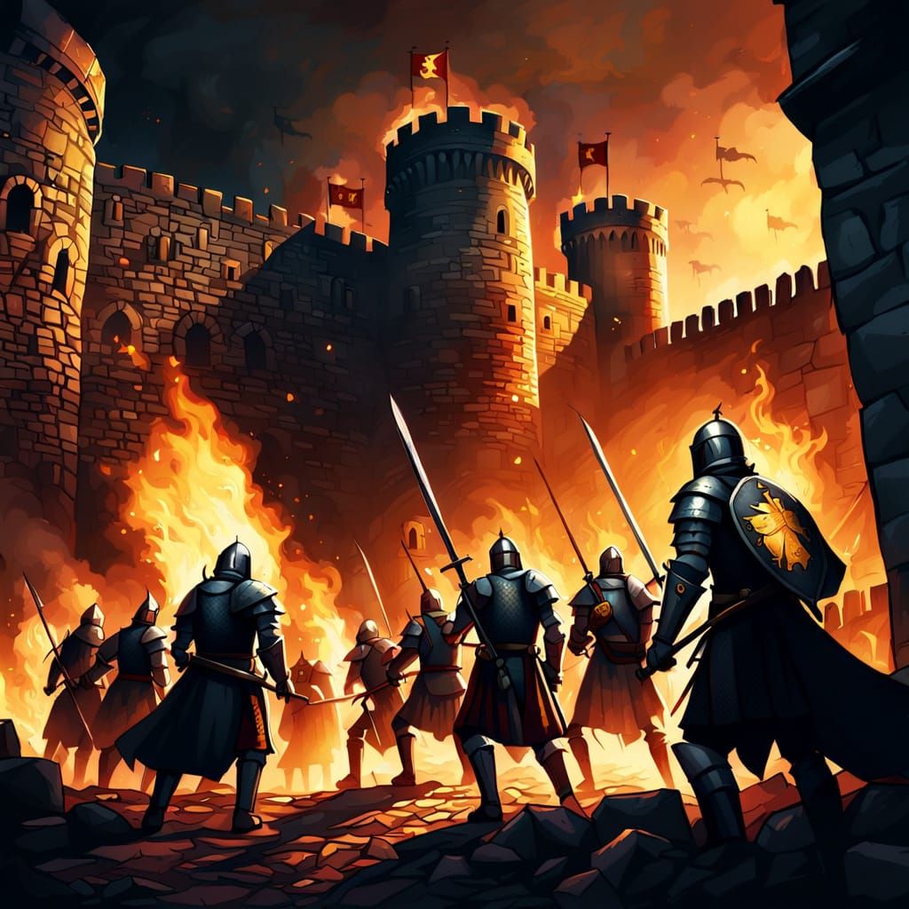 Templar Knights Defend Fortress in Dark Fantasy Art