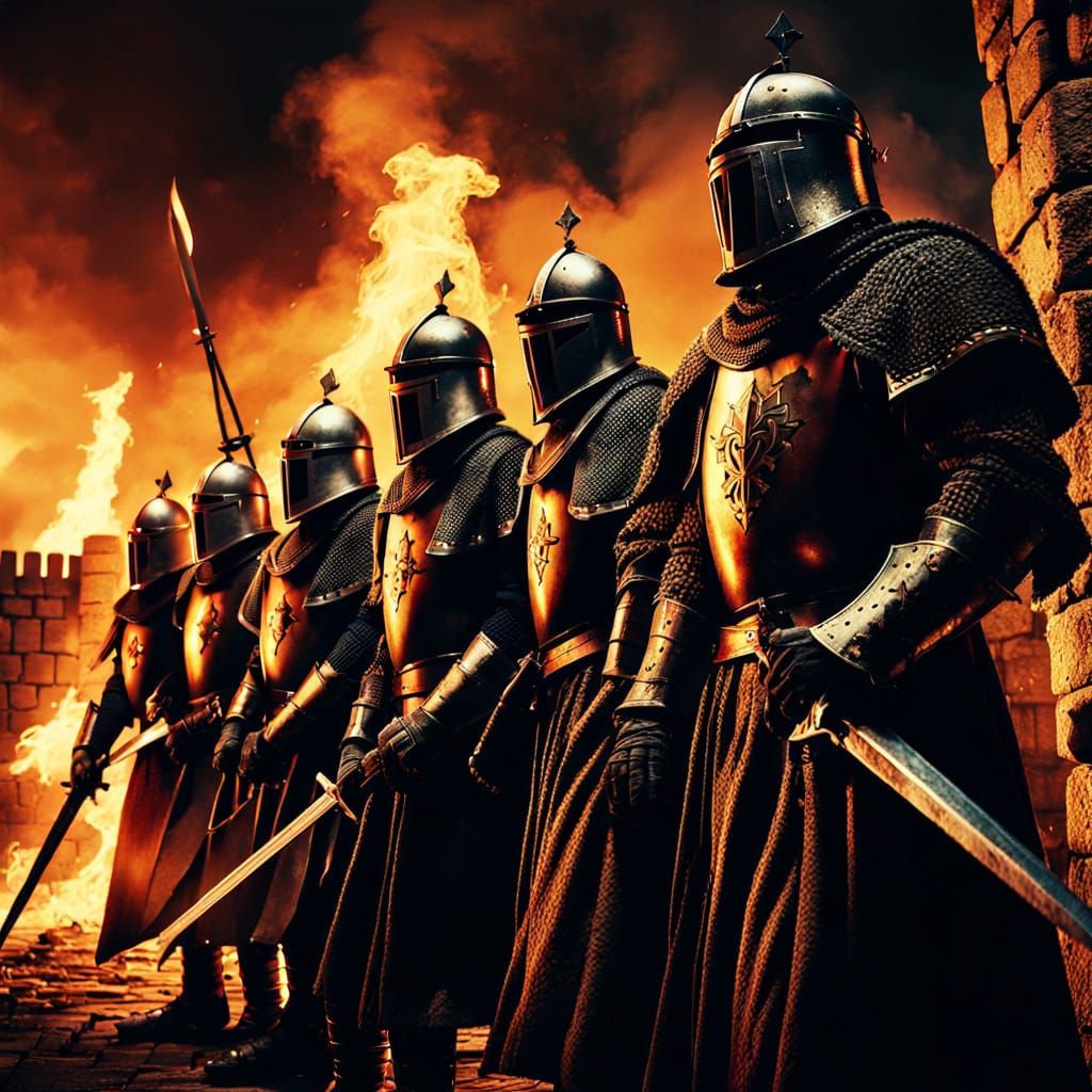 Templar Knights Defend Fortress: Dark Fantasy Art