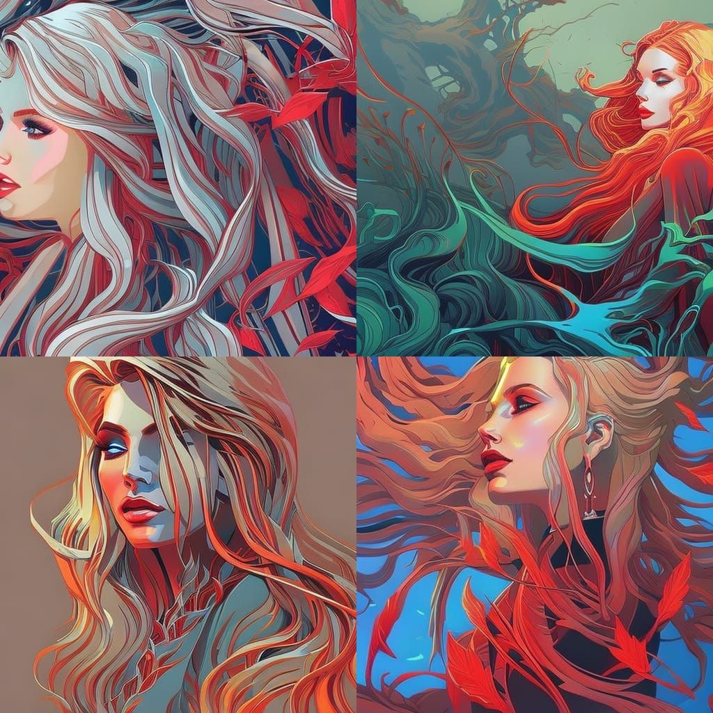 Blond Girl Portrait in Detailed Gouache Illustration