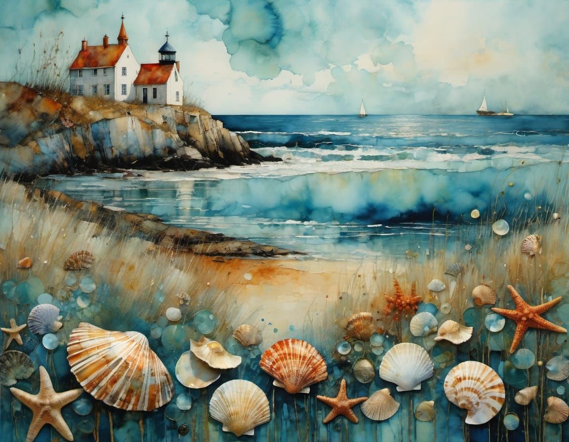 Vibrant Sea Shells in Encaustic Masterpiece