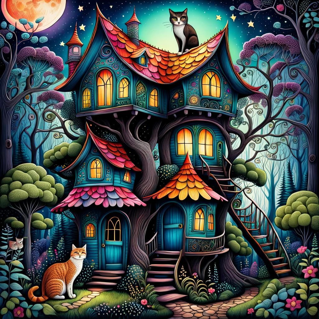 Enchanted Cottage in Zentangle Forest