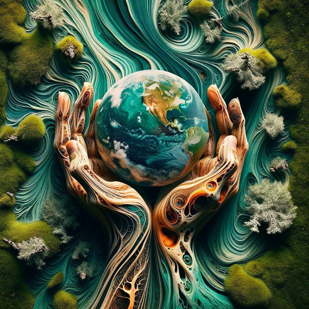 Spiritual Earth and Fetus Hands Swirling with Energy