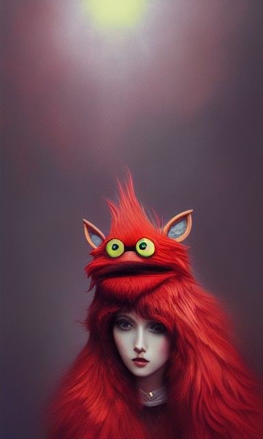 Hyperdetailed Androgynous Figure in Fluffy Red Dress