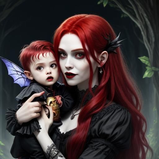 Red Haired Enchantress Fairy Vampire Hybrid with Son