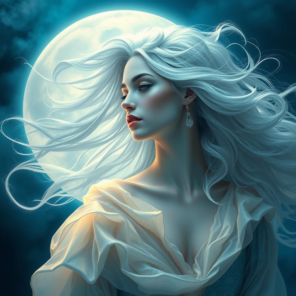 Majestic Silver-Haired Woman in Dreamy Art Nouveau Style