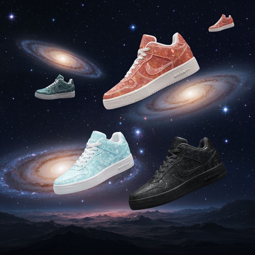 Giant Gemstone Sneakers Float in Cosmic Dreamscape