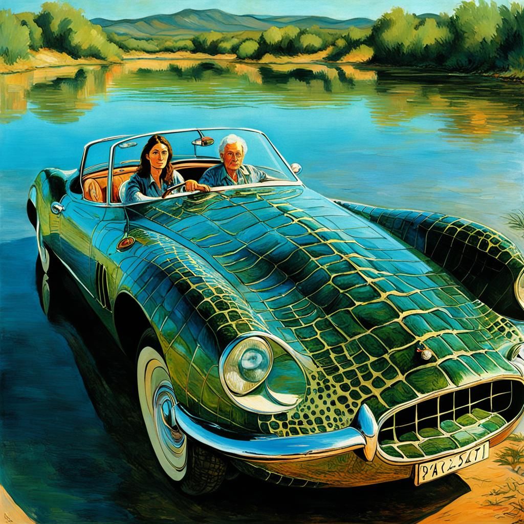 Christina and Crocodile, in Impressionist Cubist Style