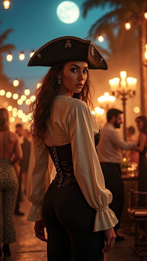 Pirate at Lavish Hollywood Party in Film Still