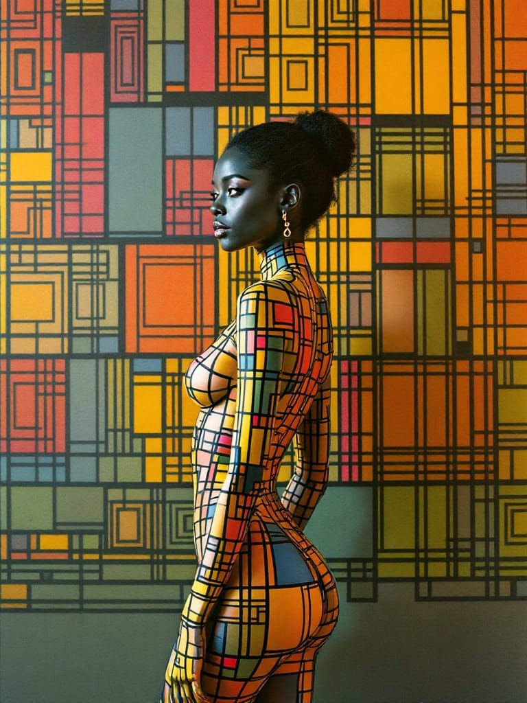 Woman Merges With Geometric Wall Art
