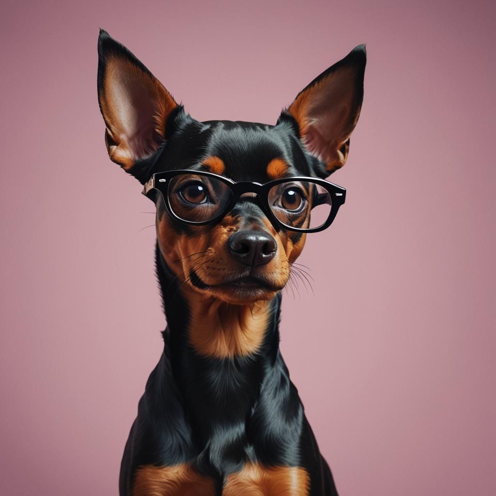Miniature Pinscher in Glasses, Malika Favre Style