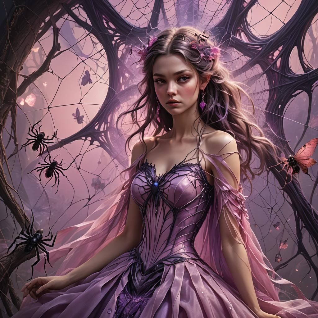 Fairy Entangled in Spiderweb: Fantasy Art