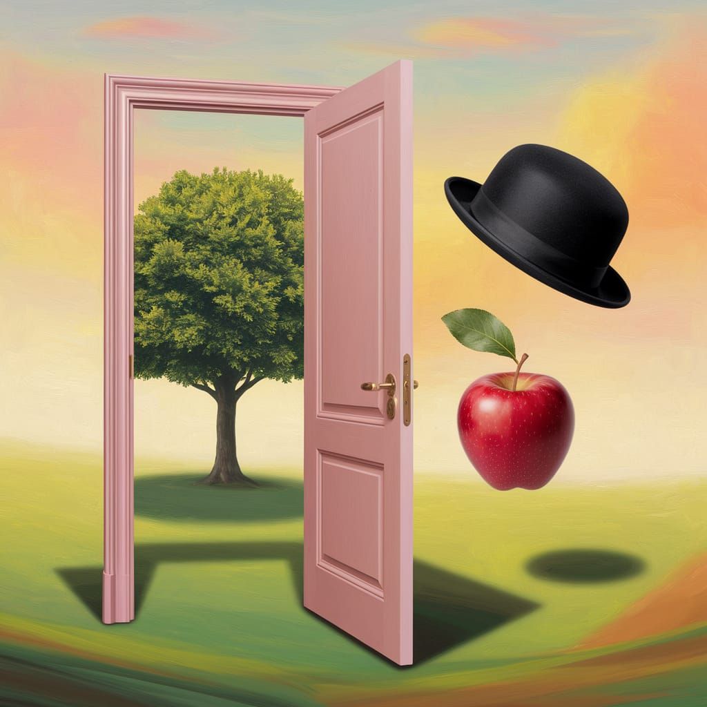Door, hat and apple