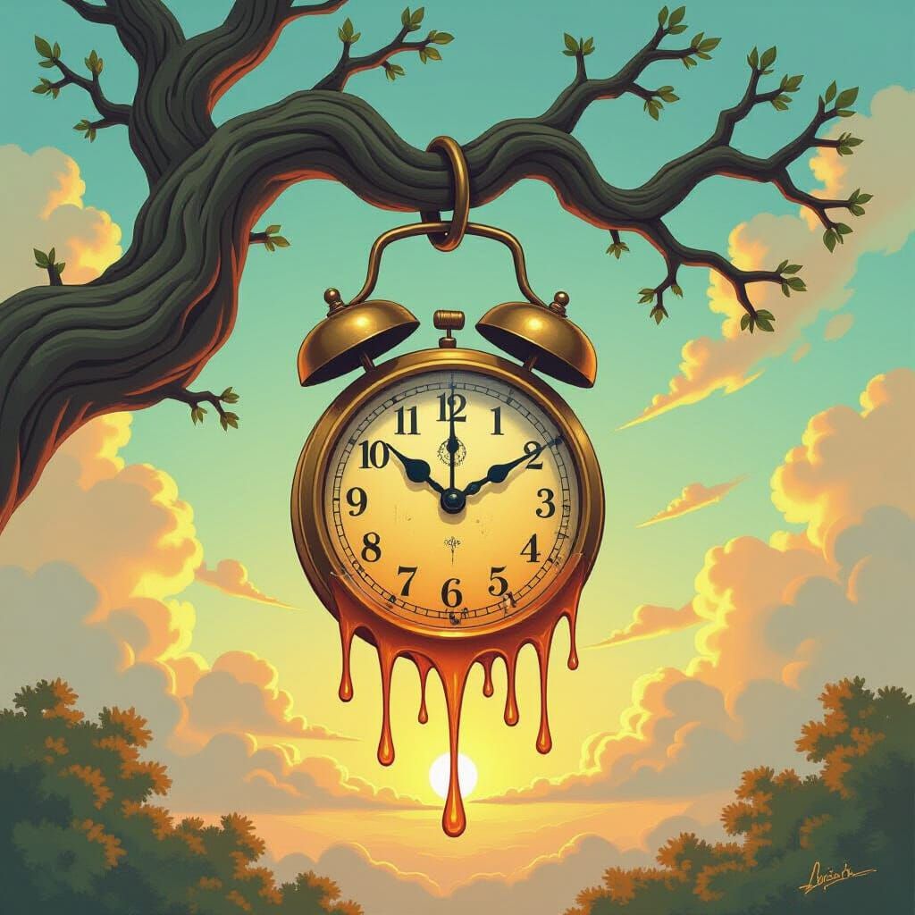 Melting Clock in Surrealist Style
