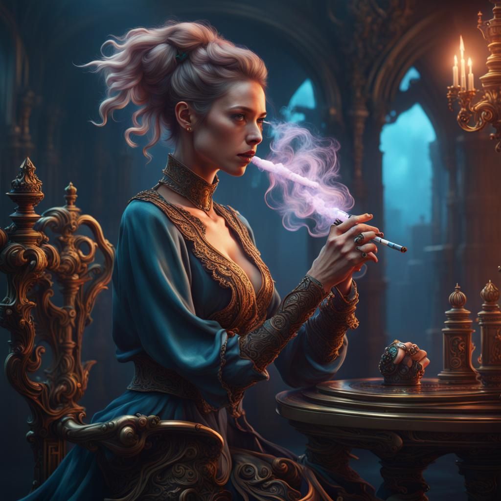 Woman Vaping: Detailed Matte Painting in 8k
