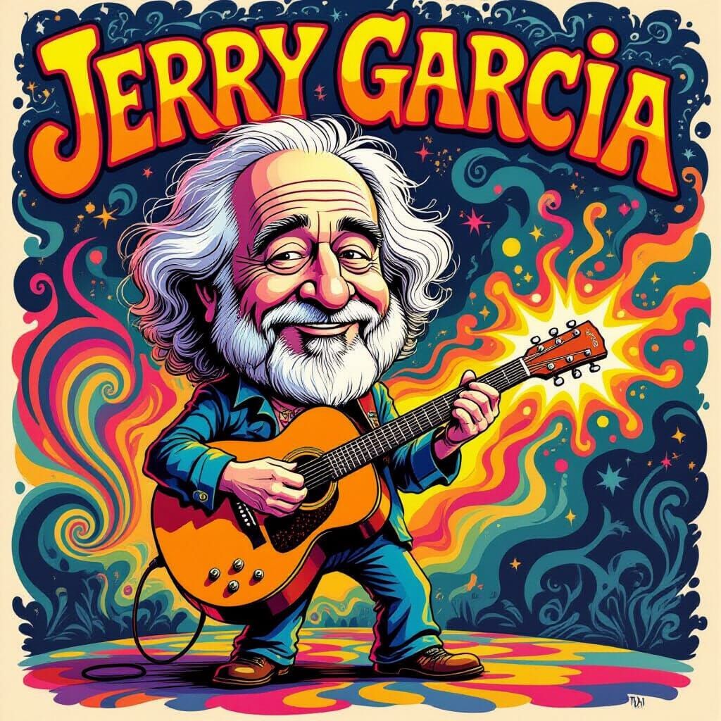 Psychedelic Jerry Garcia Caricature with Guitar