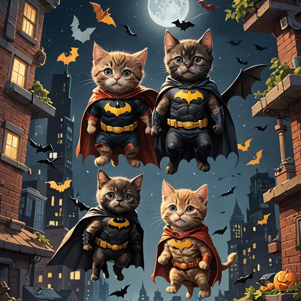 Kitten Superhero CatBat Transformation