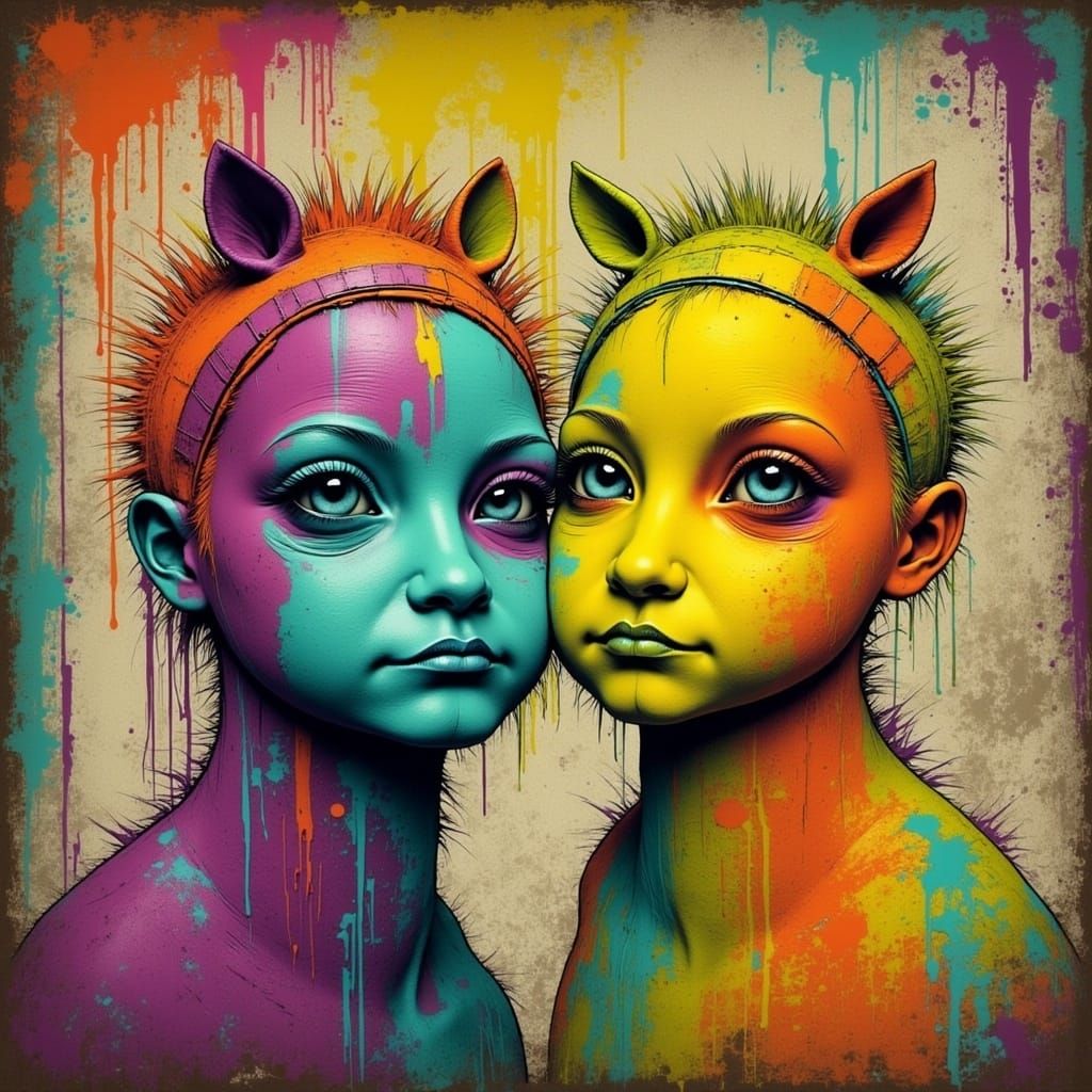 Vibrant Europunk Artwork of Two Friends
