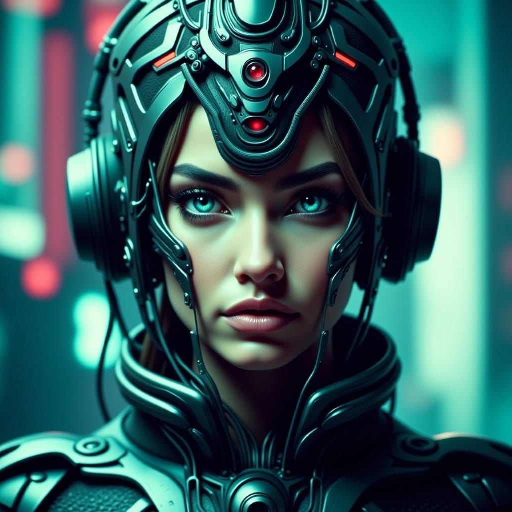 Futuristic Woman Portrait with Cyberpunk Headpiece