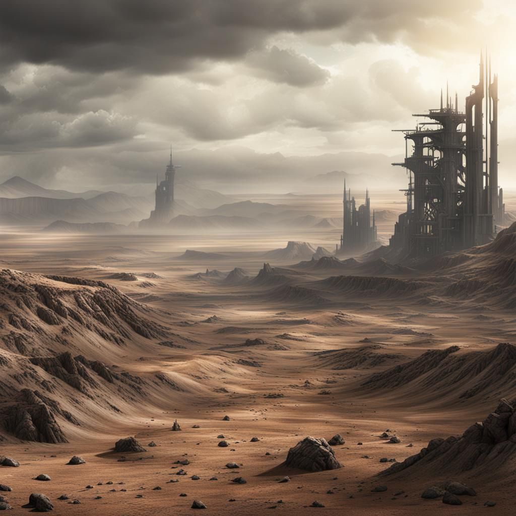 Desolate Wasteland in Matte Painting Style