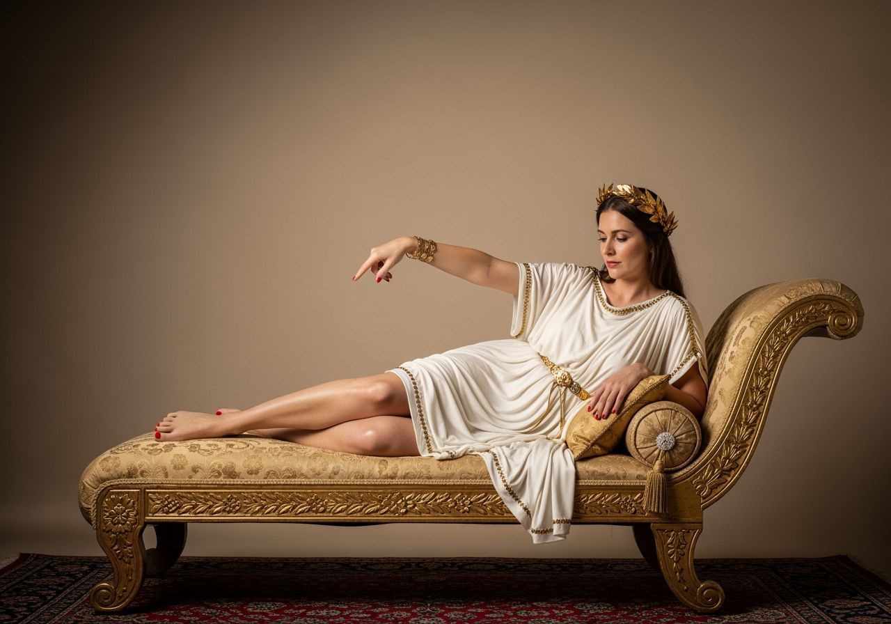 Barefoot Roman Empress Lounging on Gold Chaise Longue