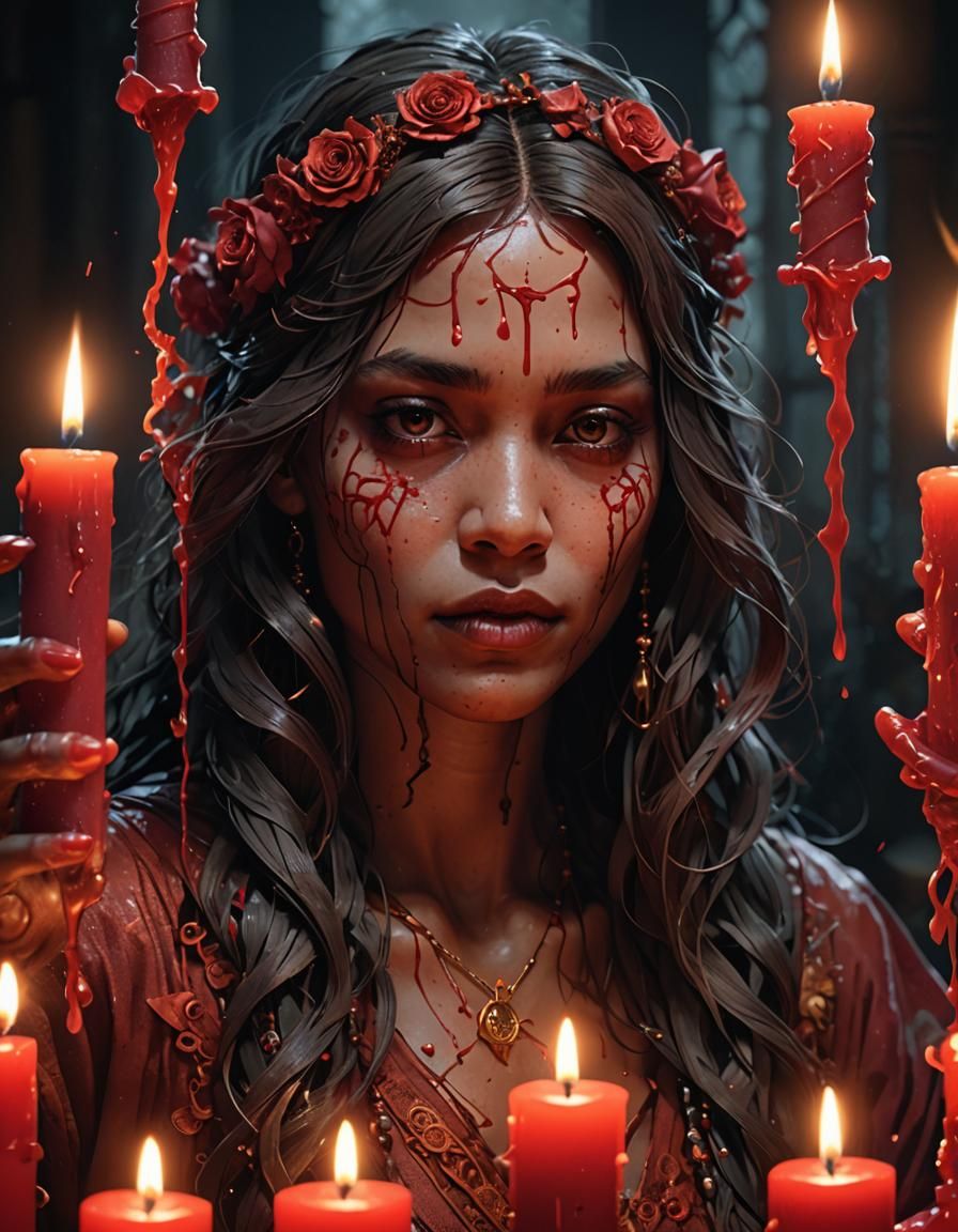 Red Wax Voodoo Candle in Hyperdetailed Style