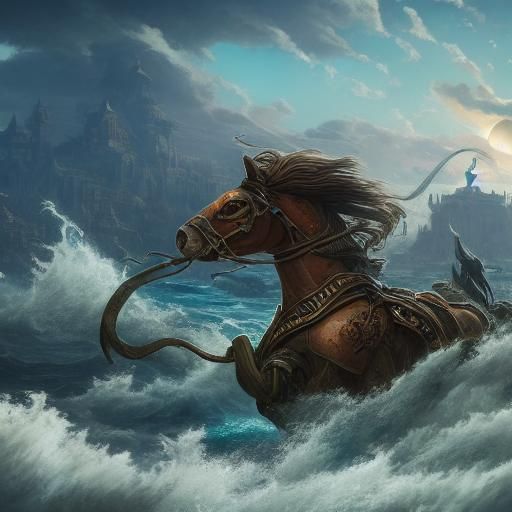 Girl Riding Water Horse Before Solar Eclipse