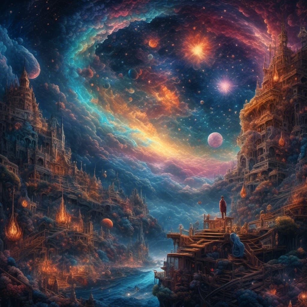 Stargazer Observing Cosmic Vortex in Night Sky