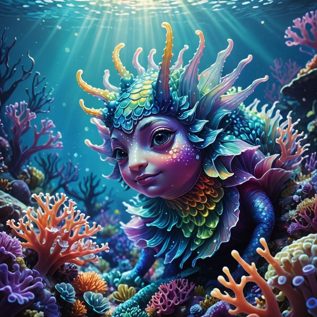 Whimsical Underwater Mermaid Slug in Iridescent Scales