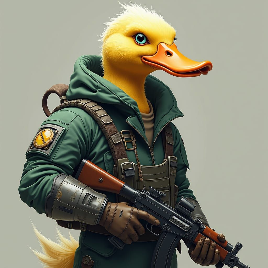 Hi-Tech Military Duck with AK-47 Digital Art