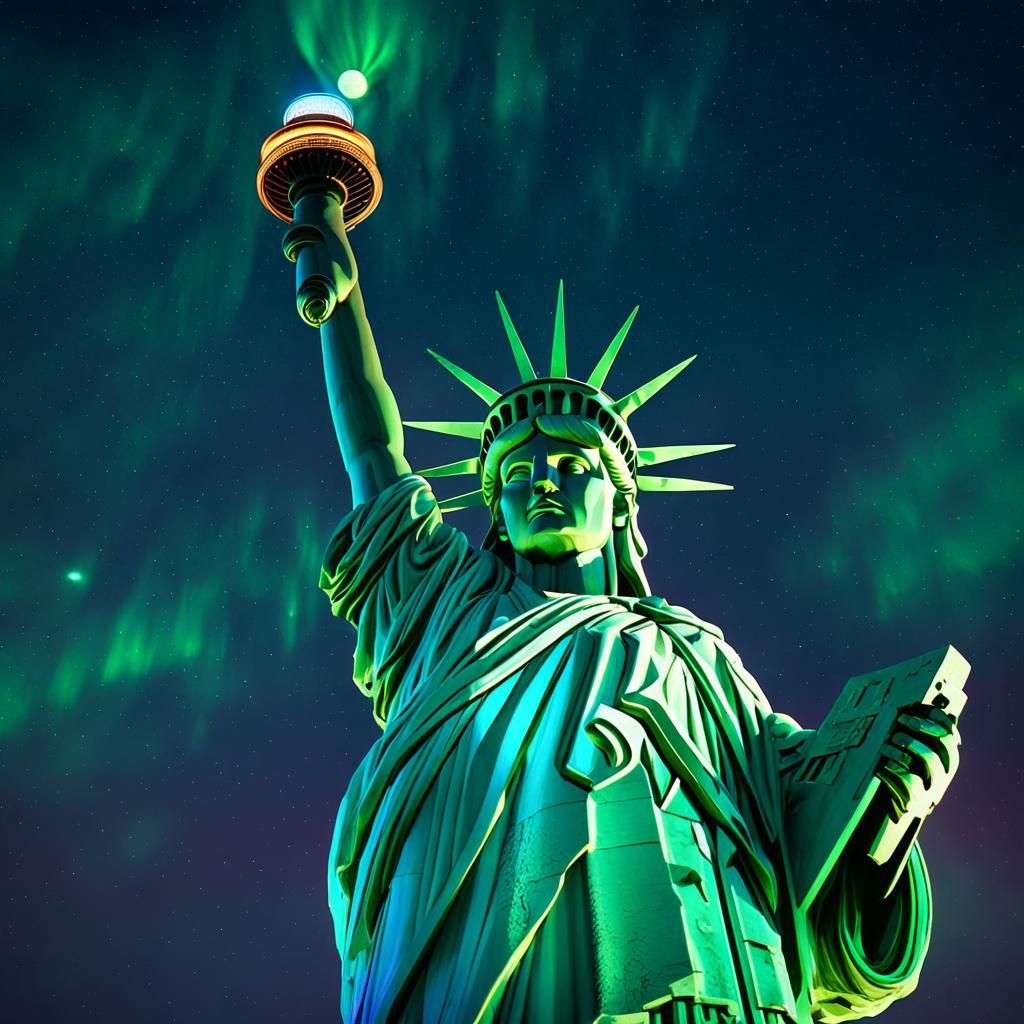 Statue of Liberty Under Aurora Borealis