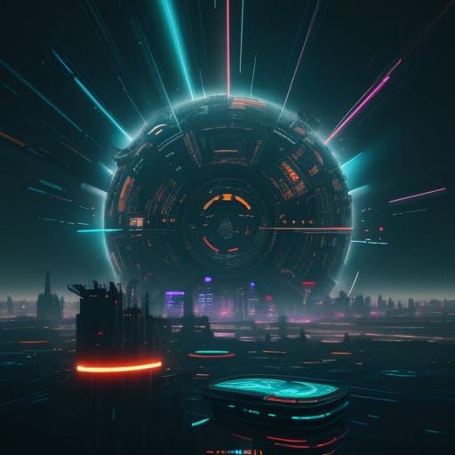 Dystopian Space Metropolis at Dawn