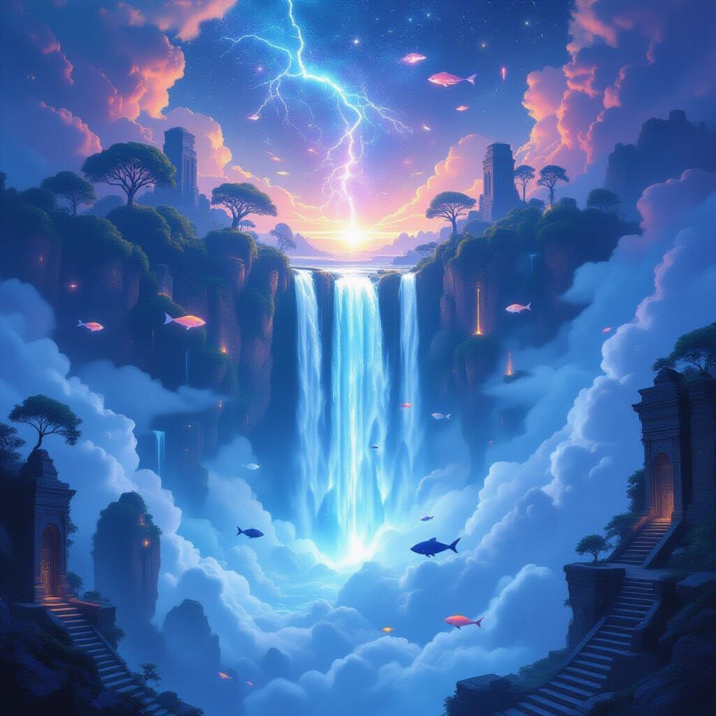 Upside-Down Waterfall with Floating Islands